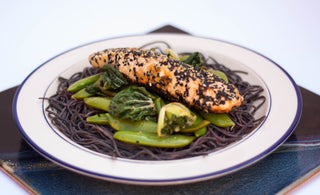 Seared Salmon on Black Bean Pasta - Livivafoods.com